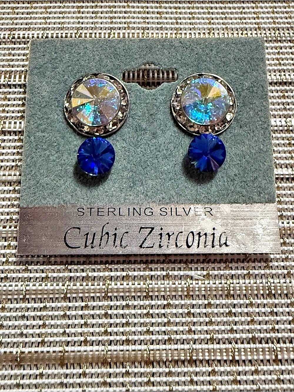 Cubic Zirconia Drop Earrings in Blue & Clear NWT